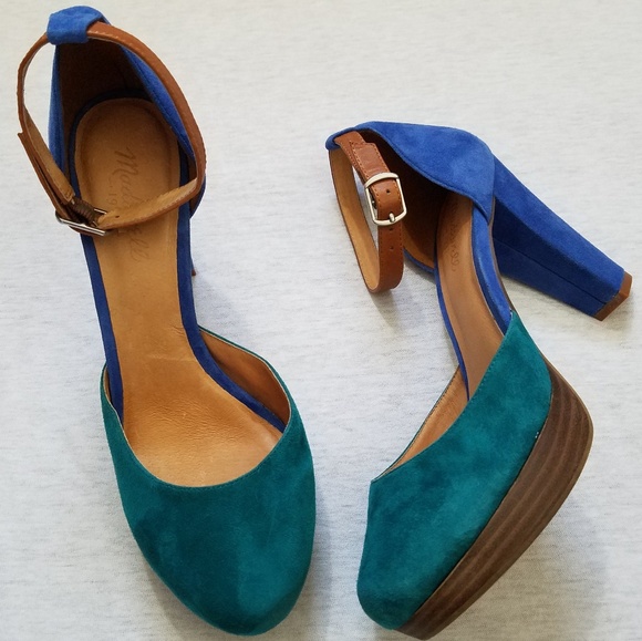 Madewell Shoes - Madewell two tone ankle strap suede heels blue 8.5